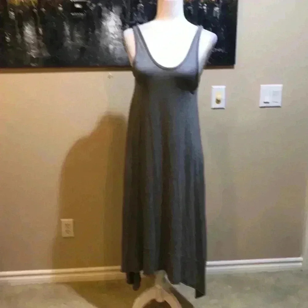 Gap Heather Grey Sleeveless Scoop Neck Tank Maxi Dress w/Uneven Hem & Pockets XS